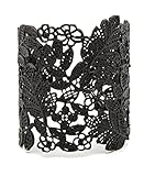 Filigree Vintage Adjustable Lace Wide Cuff Bracelets Bangles for Women Silver, Rose Gold, Gold or Black (Black)