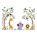 decalmile Animal Tree Wall Stickers Monkey Giraffe Elephant Kids Wall Decals Baby Nursery Kids Room Wall Decor (Finished Size: 47