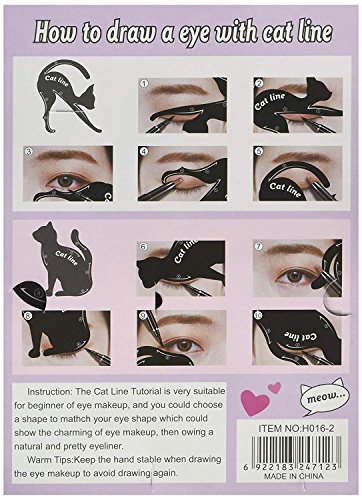 TailaiMei 2 Pcs Cat Eyeliner Stencils, Matte PVC Material Smoky Eyeshadow Applicators Template Plate, Cat Shape Eye liner & Eye Shadow Guide Template Tool