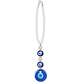 WEBEEDY Evil Eye Car Hanging Ornament,Turkish Blue Evil Eye Car Charm Beaded Decor Pendant for Protection, Cars Hanging Accessories for Rear View Mirror Balcony Window Back to School Decor