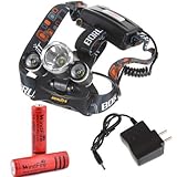 WindFire® 3X CREE XM-L T6 U2 4 Modes Super Bright 5000Lm Headlamp with Adjustable Base Cree LED Lamp Headlight Bicycle Light with AC Charger and 2 x WindFire 4000mah 18650 Rechargeable Batteries for Camping, Hiking, Climbing, Cycling, Travelling
