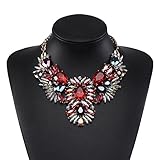 Fashinon Bib Necklace Chain in Red Glass Beads & Crystal with Holylove Gift Box- HLN00021 Red