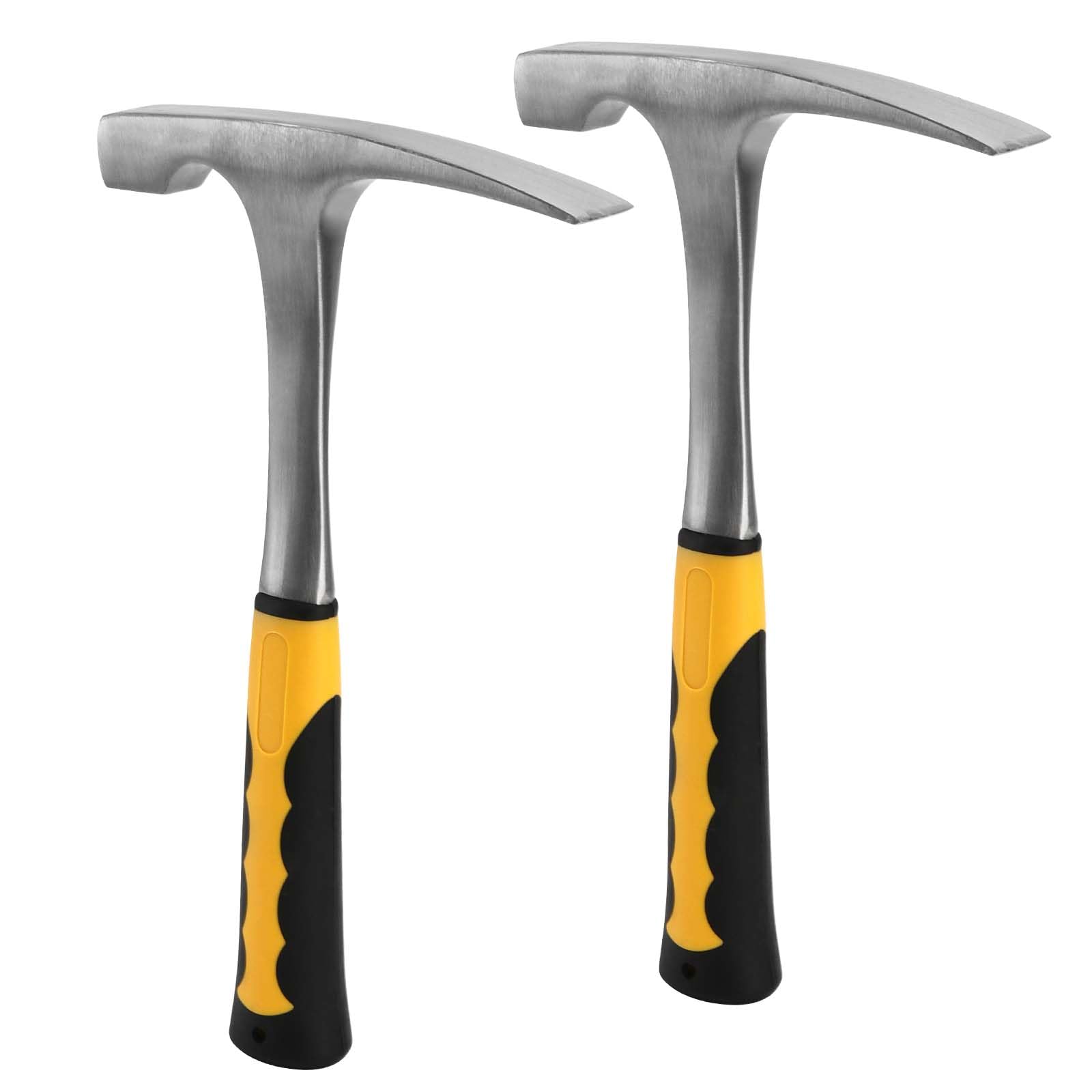 KOHAND 2 Pack German Rock Pick Hammer, 16 oz Carbon Steel with Non-Skid TPE Handle, 12 Inch Drop Forged Geology Hammer with Flat and Pointed Tip