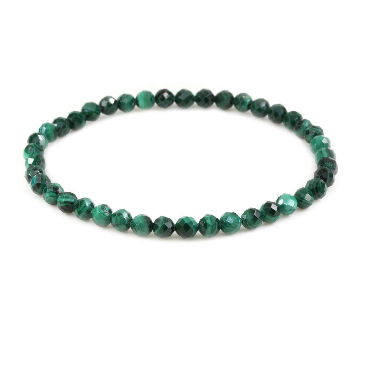 CHENYUE Natural Green Faceted Malahite 4mm Round Beads Stretch Bracelet 7" Unisex