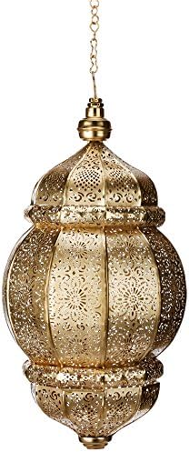 Anasa Decor Decorative Hanging Moroccan Metal Lantern (20.32 cm x 20.32 cm x 43.18 cm, Golden)