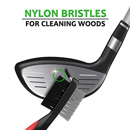 STIXX Golf Brush and Groove Cleaner with Retractable Clip, Extends 2 Ft.  Brass, Nylon and Spike Cleaning Tool - Thumbnail 2