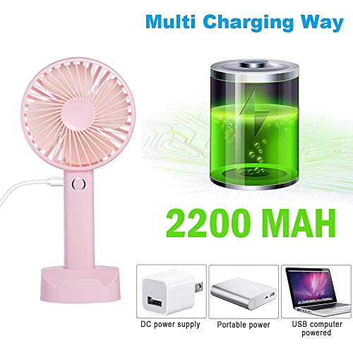 Battery Handheld Fan, Portable Battery Operated Fan : Rechargeable & Adjustable 3 Speeds Mini Personal Electric USB Fan with Desk Stand for Home/Office/Travel/Outdoor (Pink)