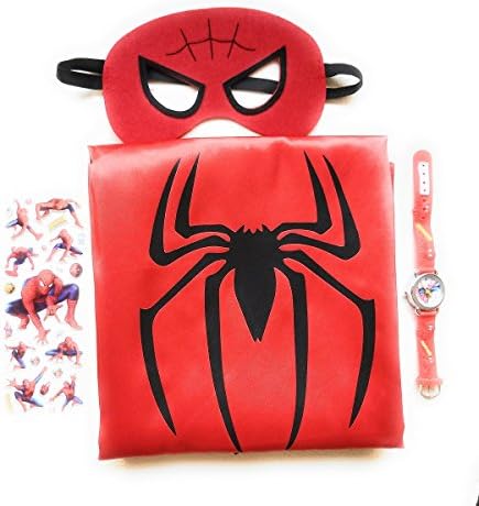 Umbranded 4Pack Kids Superhero Spiderman Cape, Mask, Stickers, Watch Children Quartz