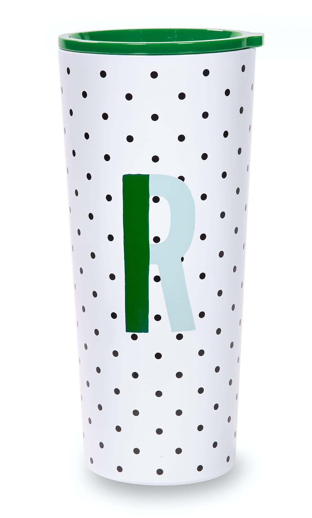 Kate Spade New York Insulated Stainless Steel Initial Tumbler, 24 Ounce Double Wall Travel Cup with Lid, R (Green)