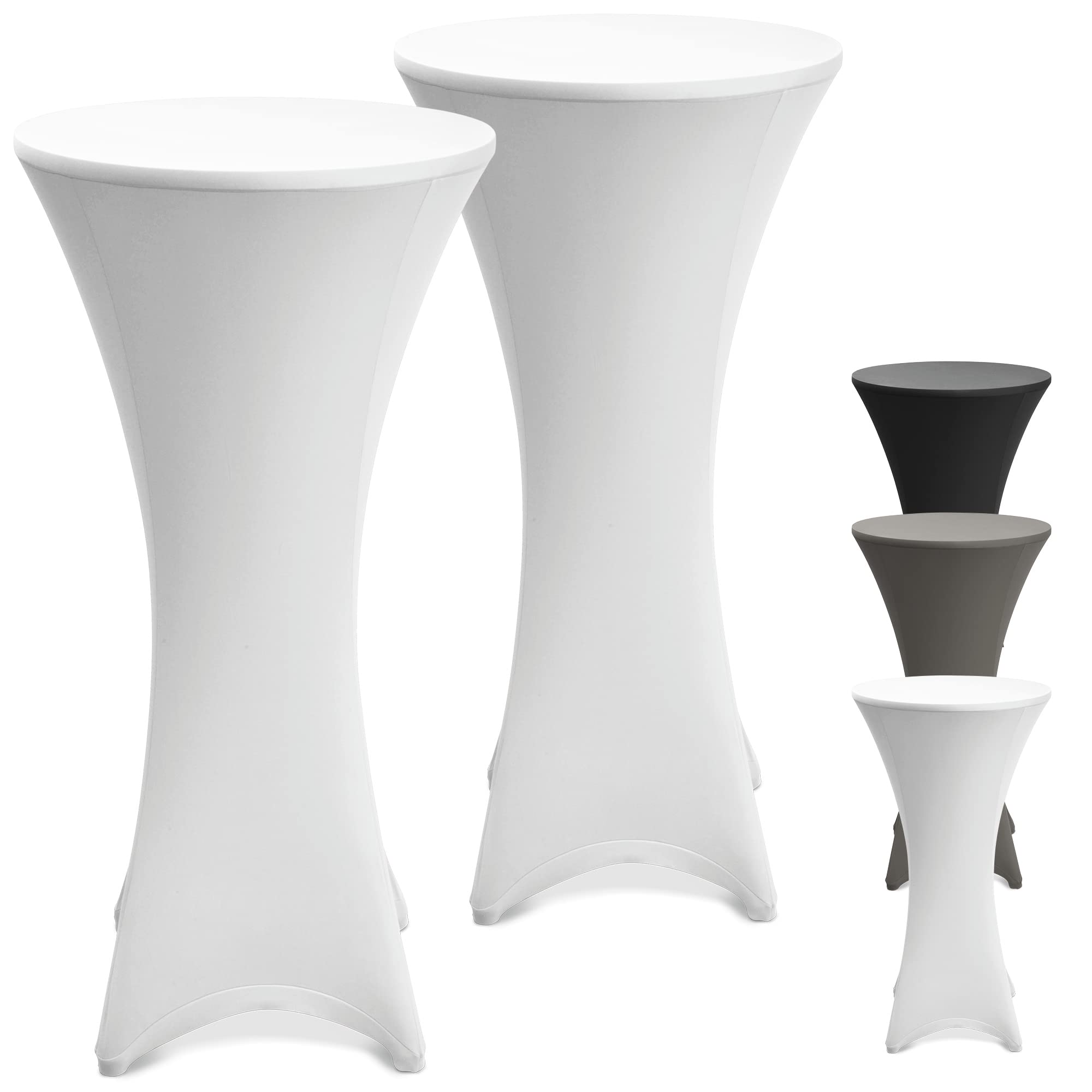 Beautissu 2 Set of Stretch Cover Stella Spandex Poseur Table Cocktail Tablecloth Ø 70-75 cm Event Decoration - White