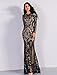 LinlinQ Women Sexy O Neck Long Sleeve Retro Sequin Maxi Gorgeous Dress