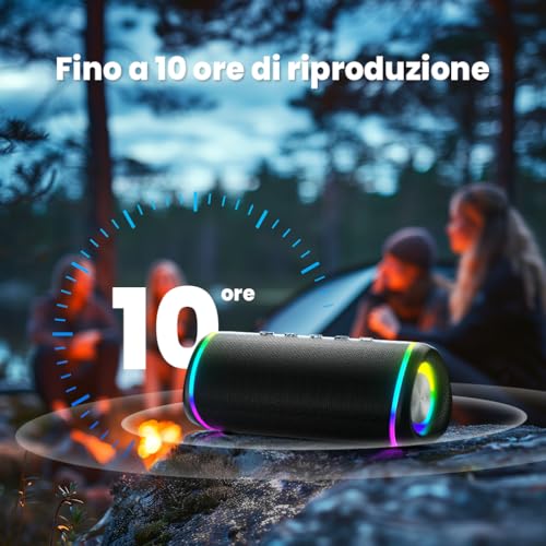 RIENOK Powerful Portable Bluetooth Speaker 30W Waterproof Bluetooth 5.3 Speaker, Handsfree Calling, True Wireless Stereo, LED Light, Supports TF & Aux, Type-C Rechargeable