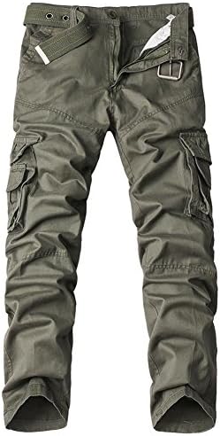 Men's Casual Cotton Relaxed Straight-Fit Cargo Pants (34, Grey)
