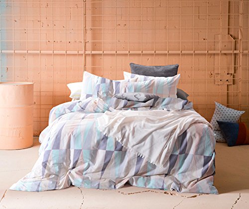 Geometric Duvet Cover Set, 100% Cotton Bedding, Abstract Triangle Modern Pattern Printed with Zipper Closure (3pcs, Twin Size)