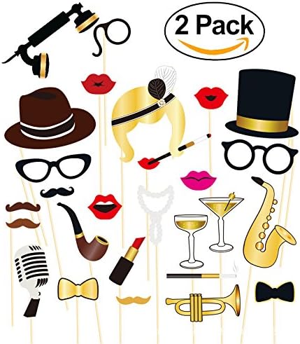 Photo Booth Props For Party, 50 Pieces 2 Packs for All Party Types: Birthdays, Wedding, Holiday Party, Babyshower, Garden Parties , Christmas And Happy New Year 2018 by Party Kingdom