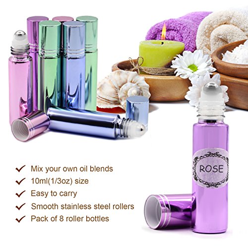 Pack of 8, 10ml Glass Roll on Bottles with Stainless Steel Roller Balls for Essential Oil- Include 3 Extra Roller ball, 12 Pieces Labels, Essential Oils Opener, 1ml Dropper - Thumbnail 5