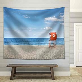 Lifeguard Tower and Sandy Beach - Fabric Wall Tapestry Home Decor - 51x60 inches