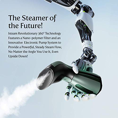 iSteam Steamer for Clothes [Luxury Edition] Powerful Dry Steam. Multi-Task: Fabric Wrinkle Remover- Clean- Refresh. Handheld Clothing Accessory. for All Kind of Garments. Home/Travel [220V Green]
