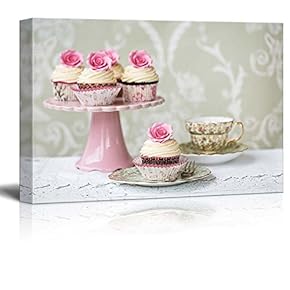 Afternoon Tea With Rose Cupcakes - Canvas Art