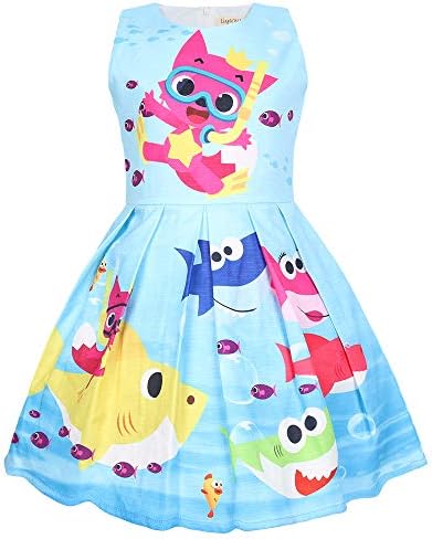 Toddler Girls Baby Princess Dress up Shark Cartoon Print Party Gown Dress