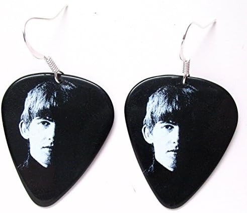 George Harrison Earrings Beatles Black Guitar Pick Rock Music John Lennon Paul McCartney