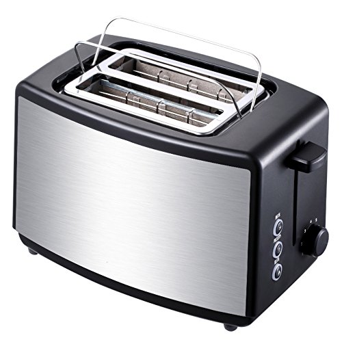 Click Here to See More Images 2-Slice Fully Automatic Toaster Stainless Steel With Dust Cover Baking Rack 3.7Cm Extra Wide Slots Removable Crumb Tray Auto Shut-Off High Lift Lever