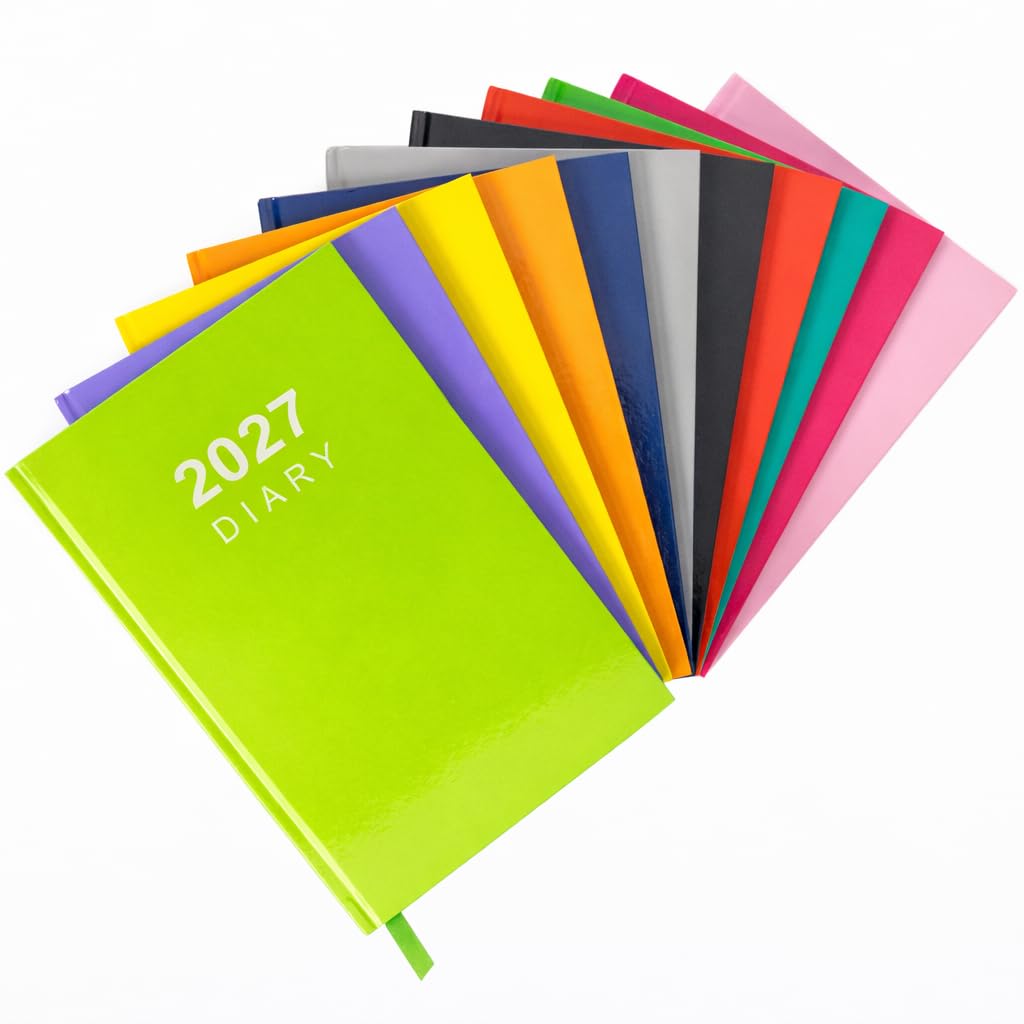 2027 Diary A5 Week to View - Hardback Planner Organiser with Ribbon Bookmark - Weekly Appointment Journal Notebook (Lime)