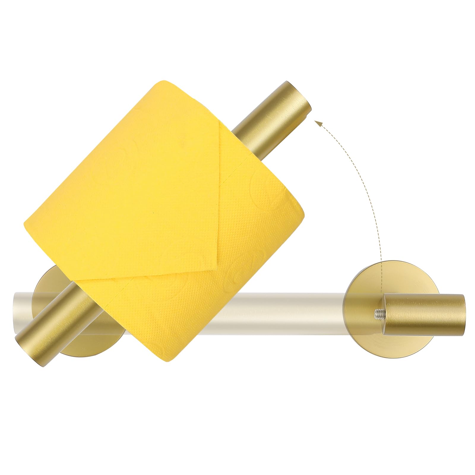 TURS Brushed Gold Toilet Paper Holder Bathroom Double Post Pivoting Tissue Roll Holder Stainless Steel and Wall Mount Detachable Round Base