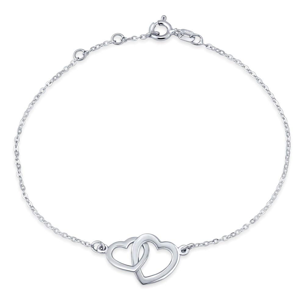 SILVEGO Women 925 Sterling Silver Bracelet Two Hearts