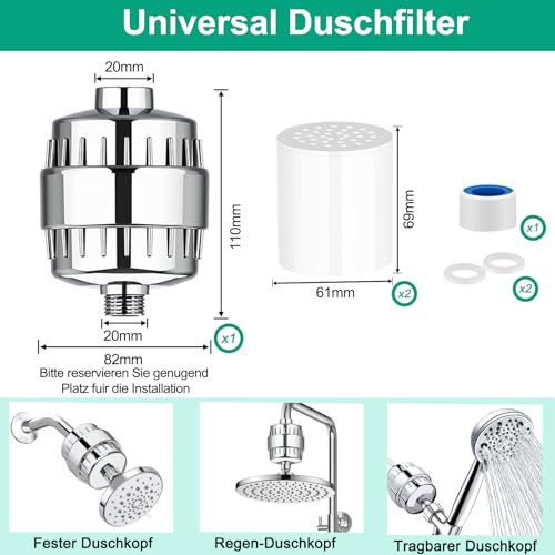 Buenotec 36 Stufen Duschfilter mit Vitamin C E für Hartes Wasser, Duschkopffilter Kalkfilter Dusche mit 2 Filterpatrone zur Entfernung von Chlor und Schwermetallen, verbessert Haut- & Haargesundheit thumbnail 2