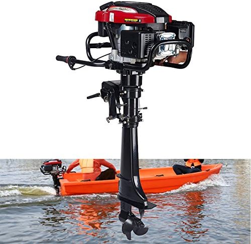 HANGKAI Heavy Duty Outboard Motor, 4-Stroke 7HP Fishing Boat Engine 173cc Air Cooling System Tiller Control 50cm Shaft Inflatable Fishing Boat Motor 5.1KW