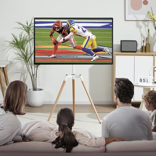 Fydeamer Floor TV Stand for 32-65 inches Screen Height Adjustable Studio Tripod Easel TV Display Stand with 140° Swivel for Bedroom, Living Room, Corner TV Stand White