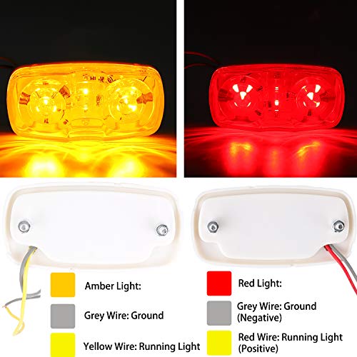 Trailer Marker Lights Amber and Red LED Side Marker Lights Double Bullseye 12 Diodes Clearance Indentification Lights for Trailer Trucks RV SUV Boat (7 Red+6 Amber)