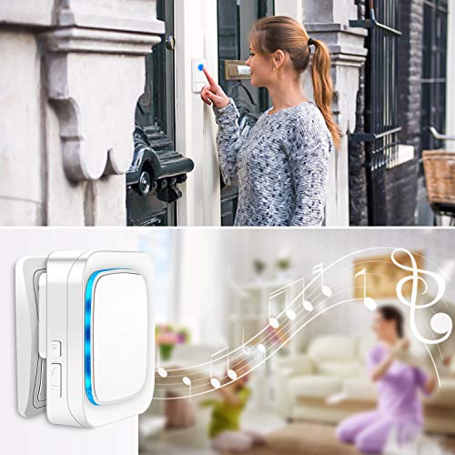 Wireless Doorbell Kit, Coolqiya Door Bell Chime with 2 Waterproof Transmitters and 4 Plug-in Receivers for Home 52 Ringtones