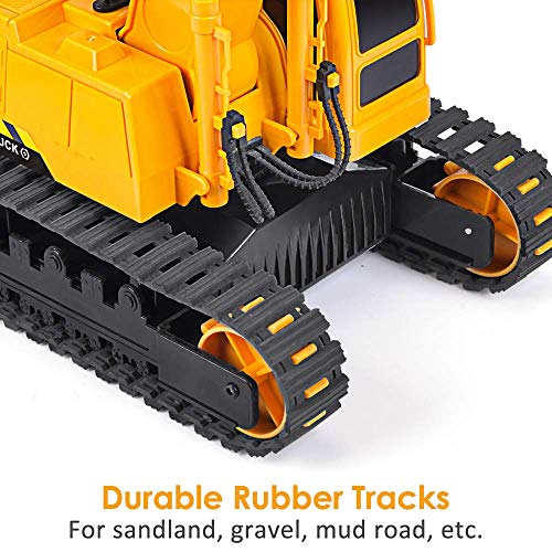 RC Trucks Remote Control Excavator Construction Vehicles 2.4G Digger Toys with 800mAh Battery Simulated Sounds for Boys Girls Kids 3 4 5 6 7 8 Years Old