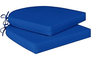 Cozyide Outdoor Chair Cushions, Waterproof Patio Seat Cushions with Adjustable Straps, Round Corner Patio Chair Cushions for Garden, Royal Blue, 17x16x2 Inch (Pack of 2)