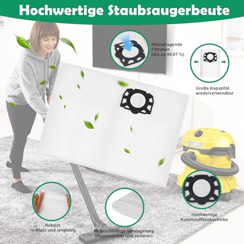 16 Bags for Karcher KWD1 KWD2 KWD3 WD2 Plus WD3 WD 2 Plus WD 3 MV 3 SE 4001SE 40 SE 4002, Replacement Filter Bags Compatible with 2.863-314.0
