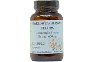 Barlowe's Herbal Elixirs Chamomile Flower Extract | German Chamomile Supplement | Matricaria Chamomilla | 1.2% Apigenin | 600mg per Capsule | 60 Vegi Capsules | Stearate Free | Glass Bottle