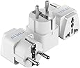 Schuko, Germany France Travel Power Adapter by Ceptics, Grounded European Plug - Type E/F Outlet, Adaptor for USA to Europe EU Socket - 3 Pack - Use In Norway, Korea, Spain, Greece, Russa, Iceland