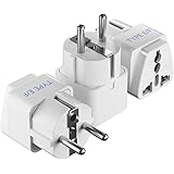 Schuko, Germany France Travel Power Adapter by Ceptics, Grounded European Plug - Type E/F Outlet, Adaptor for USA to Europe E