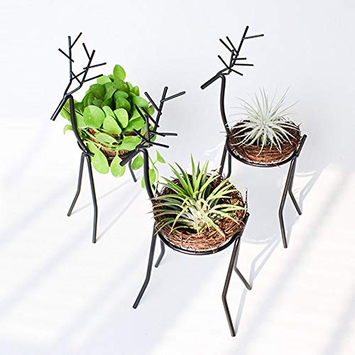 SCAU Iron Elk Reindeer Air Plant Pot Stand Holder Container Tillandsia Plant Display with Nest