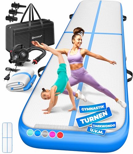 KESSER® Turnmatte Aufblasbar Airtrack Fitness-Matte Gymnastikmatte | inkl. Tragetasche & elektr. Luftpumpe | Yogamatte, Tumbling Matten, Trainingsmatt