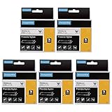 5-Pack Equivalent Dymo Rhino 18489, White Flexible Nylon Label 3/4, Compatible with Dymo Labelwriter 450, Industrial Rhino Label Makers 4200, 5200, 6000
