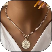 ネックレス・チョーカー Coin/Medallion Silver & Brass Pendant with Chain Necklace Amazon.com: Rrdaily Trendy Gold Large Medallion Pendant