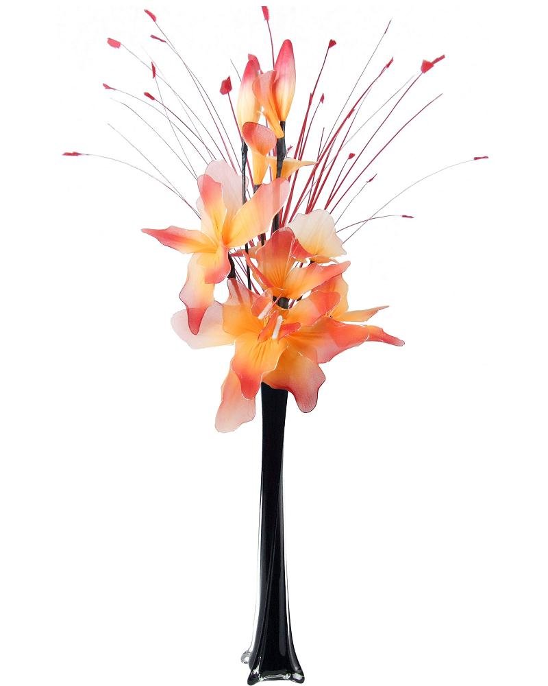 Nylon Net Orange & Red Artificial Flowers Flower Arrangement in Vase