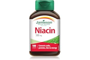 Jamieson Niacin 500 mg Caplets, Vitamin B3 Supplement, Supports Energy Production and Metabolism. Vegetarian, Gluten-Free, No