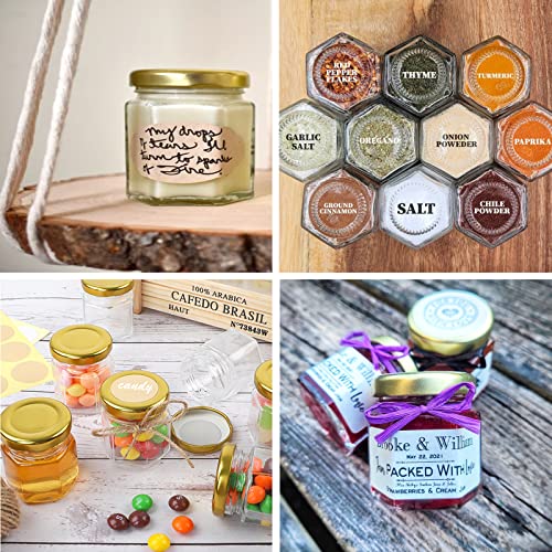 SUPERLELE 1.5oz Mini Jars Glass, 30 Pack Hexagon Small Jars with Golden