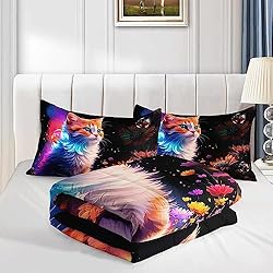 XYNHML Cartoon Kawaii Cat Comforter Set Queen Size