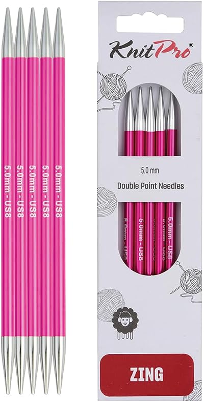 KnitPro Zing Double Pointed Needles 6" 5.00mm - Aluminium DPNs