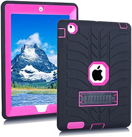 iPad 2017 iPad 9.7 inch Case,TONPVOU 3 Layer Sturdy Protection Bumps and Bruises Absorption Kickstand Feature Design Hybrid Plastic and Soft Silicon Case Cover for iPad 2, iPad 3 and iPad 4(Black)